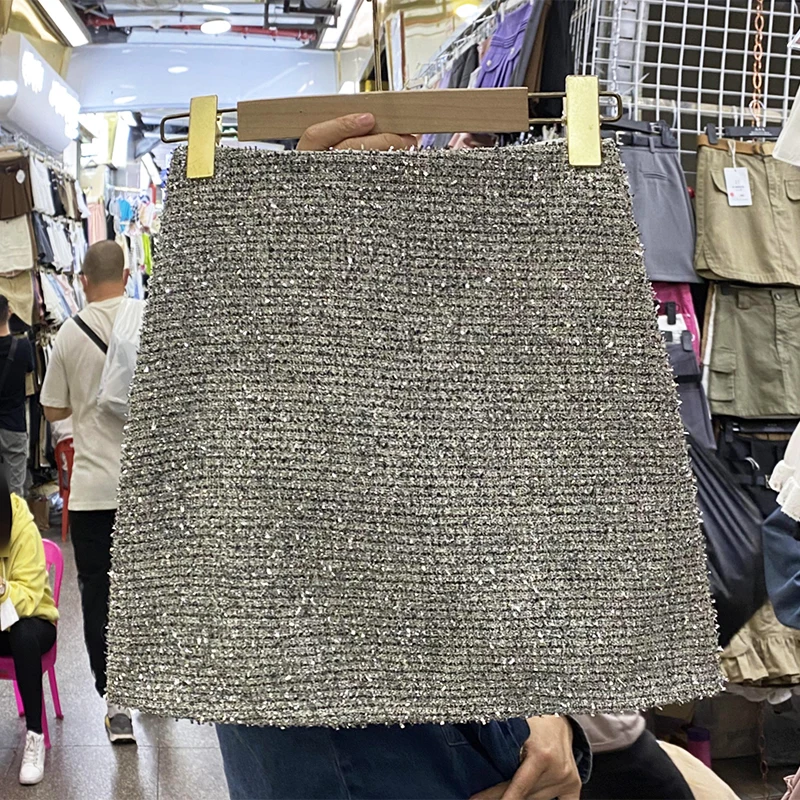 

Korean Fashion Sequin Mini Skirt Woman High Waist A-Line Hip Wrapped Skirts Female Mujer Faldas Jupe Women Clothing Dropshipping
