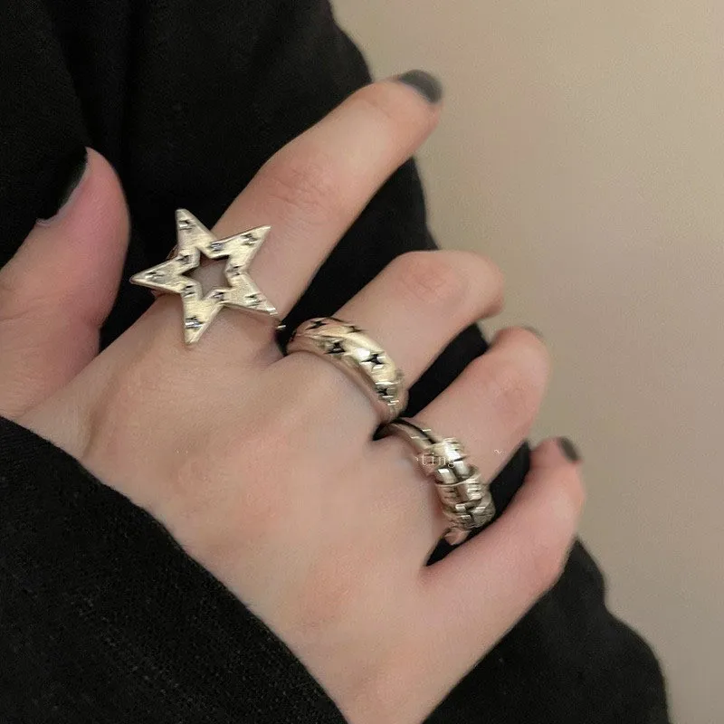 

Gothic Punk Pentagram Star Metal Open Ring For Women Men Party Jewelry Vintage Silver Color Adjustable Finger Ring Anillos Bague