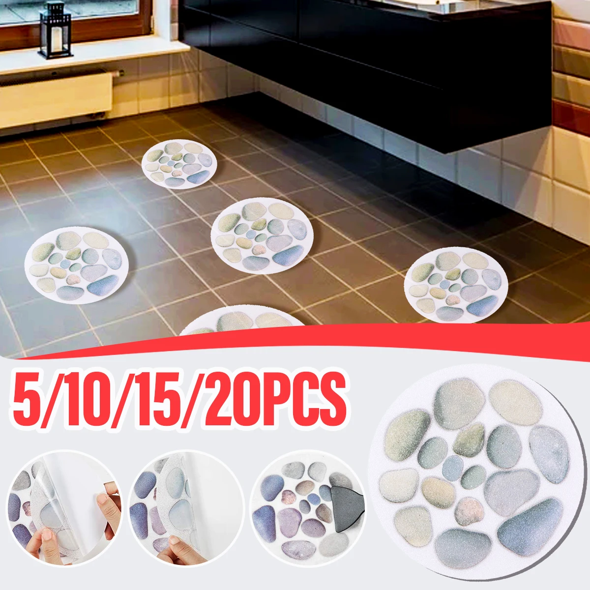

Bathtub Anti-Slip Stickers Bathroom Shower Non-Slip Decal Stair Pool Safety Threads Decals Cobblestone Self-Adhesive Tub Pasters