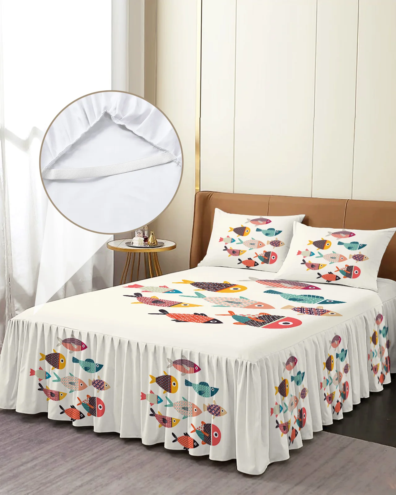 

Постельное белье с мультяшными рыбками, эластичное покрывало с наволочками, протектор для кровати, наматрасник, Комплект постельного белья
