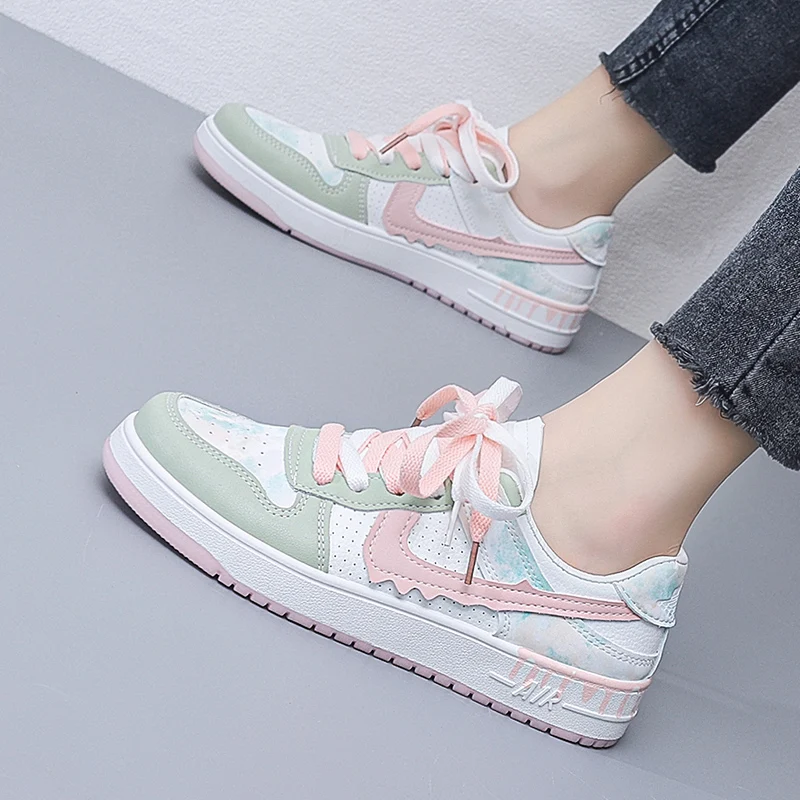 

Кеды женские прогулочные, плоская Вулканизированная подошва, удобные спортивные, на шнуровке, Повседневные Дышащие, для улицы, белые