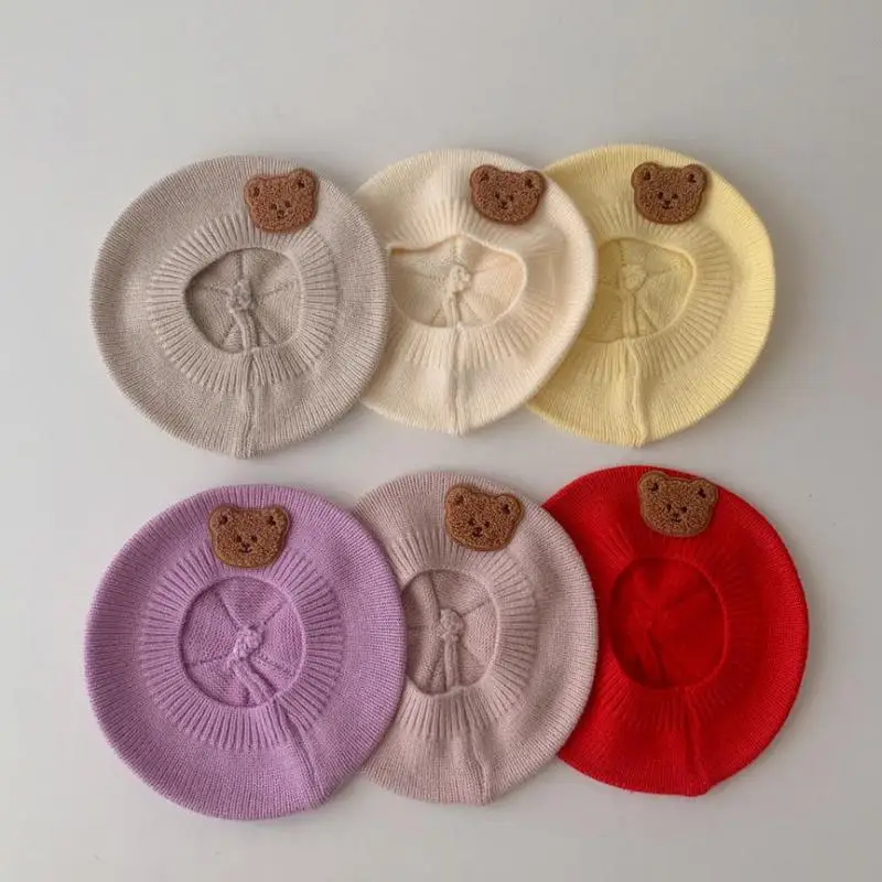 

2022 New Baby Knitted Beret Hat Boys Cute Bear Hat Solid Autumn Winter Infant Warm Cap Painter Cap For Girl Boy Kids Bonnet
