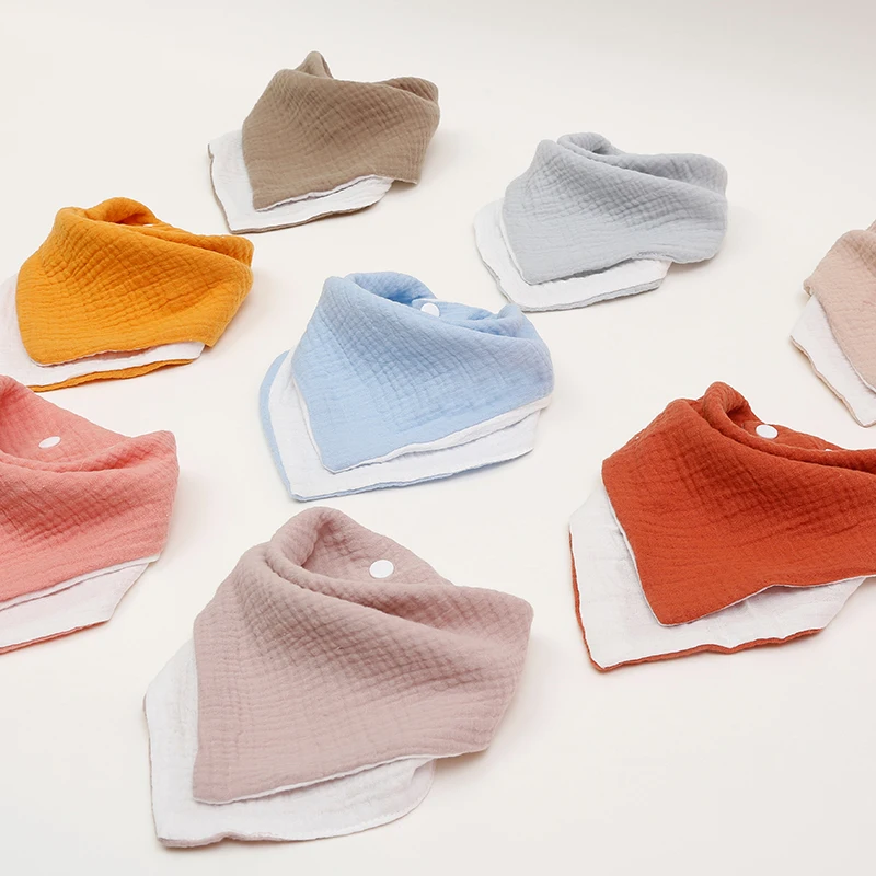 

Baby Bibs Cotton Muslin Button Triangle Scarf Soft Infant Boy Girl Feeding Burp Newborn Solid Color Saliva Towel Cloth Bib Gift