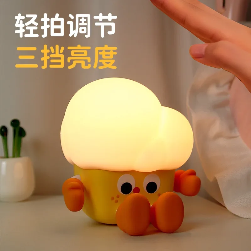 

LED Mood Light Cute Popcorn Night Lights Usb Rechargeable Silicone Lamp Beside Table Touch Sensor For Home Bedroom Decoration