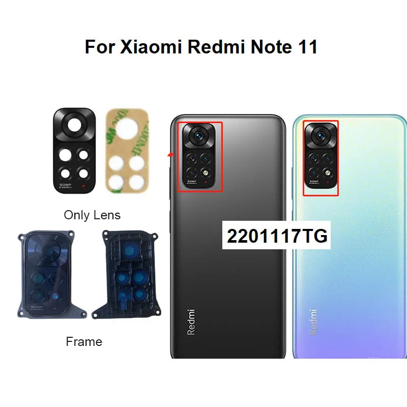 

Original For Xiaomi Redmi Note 11 Back Camera Lens Rear Glass With Frame Cover 4G Global 2201117TG 2201117TI 2201117TY 2201117TL