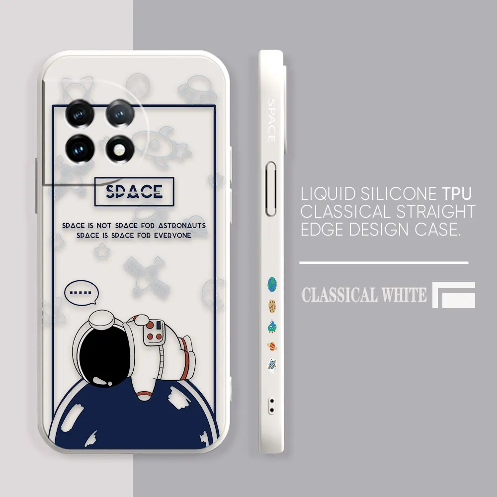 Phone Case For Oneplus 11 10 9 9R 9RT 8 8T 7 7T 5 5T 6 ACE 2 2V NORD Pro Liquid Case Funda Cqoue Happy Cartoon Astronaut Space