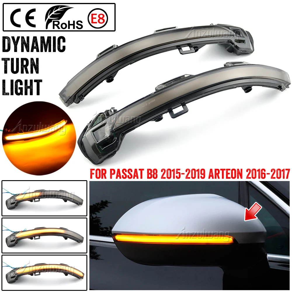 

2Pcs Side Mirror Indicator Sequential Blinker For VW Passat B8 Arteon 2015 2016 2017 2018 2019 Dynamic LED Turn Signal Light