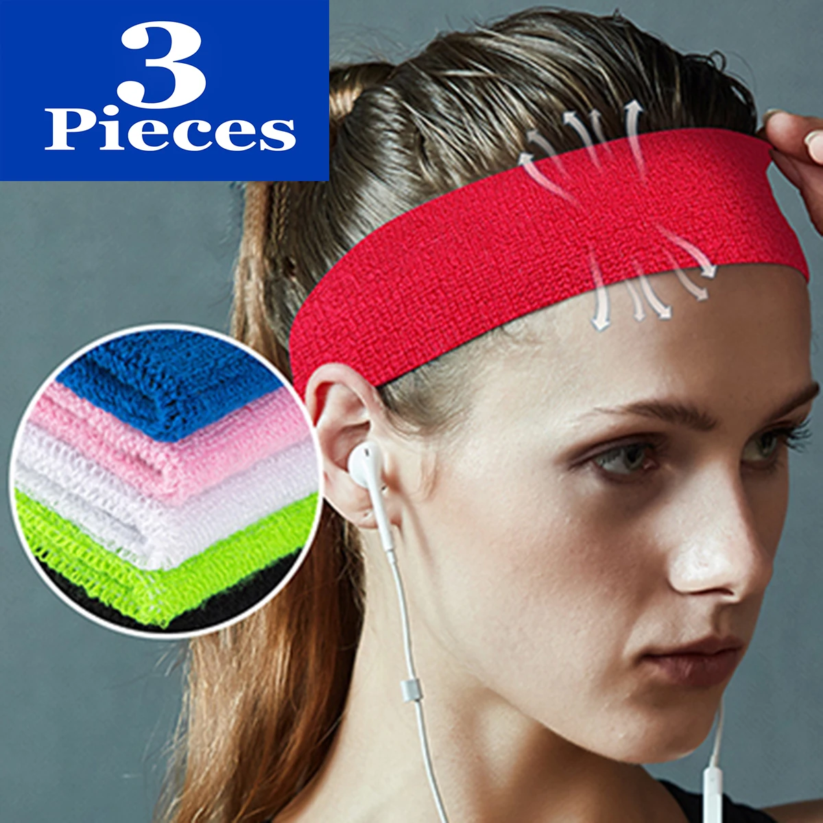 

3pcs Hair Bands Sweatband Moisture-Wicking Breathable Sports Elastic Headband for Gym Running Basketball Hair Accessories