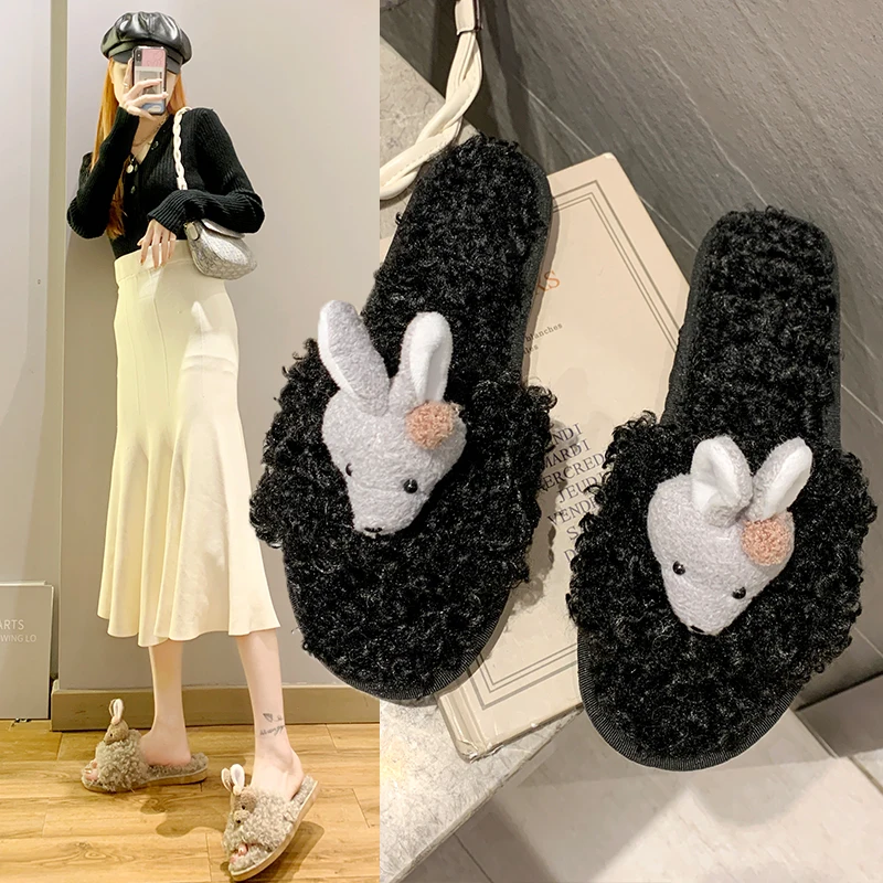 

Fur Shoes Home Slippers Women's Slides Platform Low Plush Massage Flat PU Sweet Rubber Rome Fabric Home Slippers Women's Shoes L