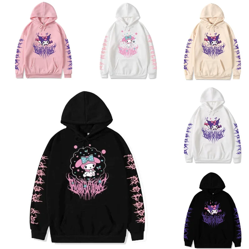 

Новинка Kawaii Sanrios мультфильм хлопок Hodie Cute Anime Kuromi My Melody Cinnamoroll Ранняя осень Свитер оверсайз с капюшоном парные Топы