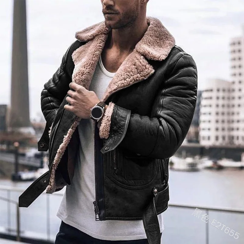 Men's Brown imitation fur jacket autumn winter season zipper integrated men's coat warm outdoor street shooting wind proof | Мужская