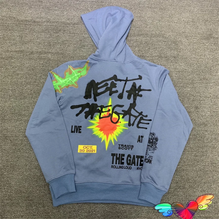 

Men Women 1:1 High Quality Cactus Jack Hoodie Hip Hop Hooded Sweatshirts Jackboys Pullovers Blue Travis Scott Hoodie