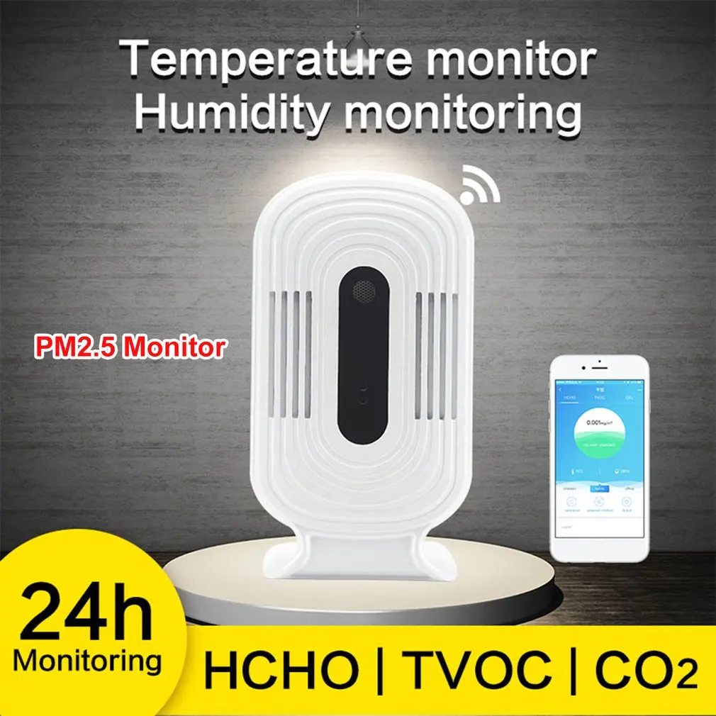 

WIFI Home счетчик смога PM2.5/HCHO/TVOC/CO2 Монитор температуры и влажности воздуха, анализатор качества воздуха, детектор газа, анализатор