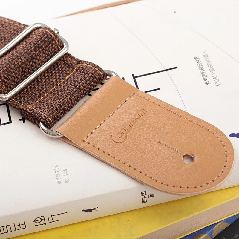 Adjustable Cotton Linen Soft Leather Head Ukulele Strap Fiber Shoulder Strap Guitar Instrument Accessories 5 Colors High Quality