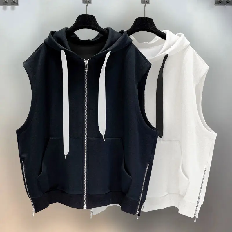 

Женский жилет с капюшоном, хлопковая куртка без рукавов, дизайнерский уличный спортивный кардиган, модная свободная уличная одежда для весны и осени