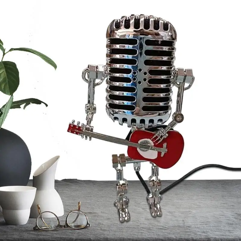 

Vintage Table Lamp Standable Vintage Microphone Guitar Robot Table Lamp LED Bulbs Steampunk Cool Gifts For DVD Lovers Women Men