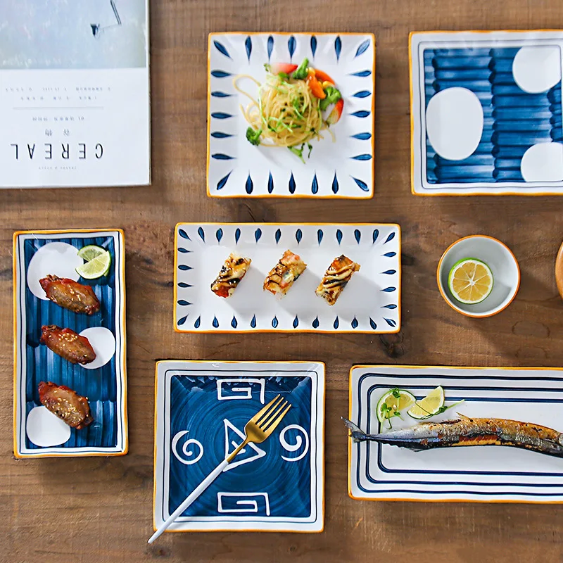 

Керамическая тарелка для суши 10 дюймов, прямоугольный десерт в японском стиле, фарфоровая посуда, столовая посуда