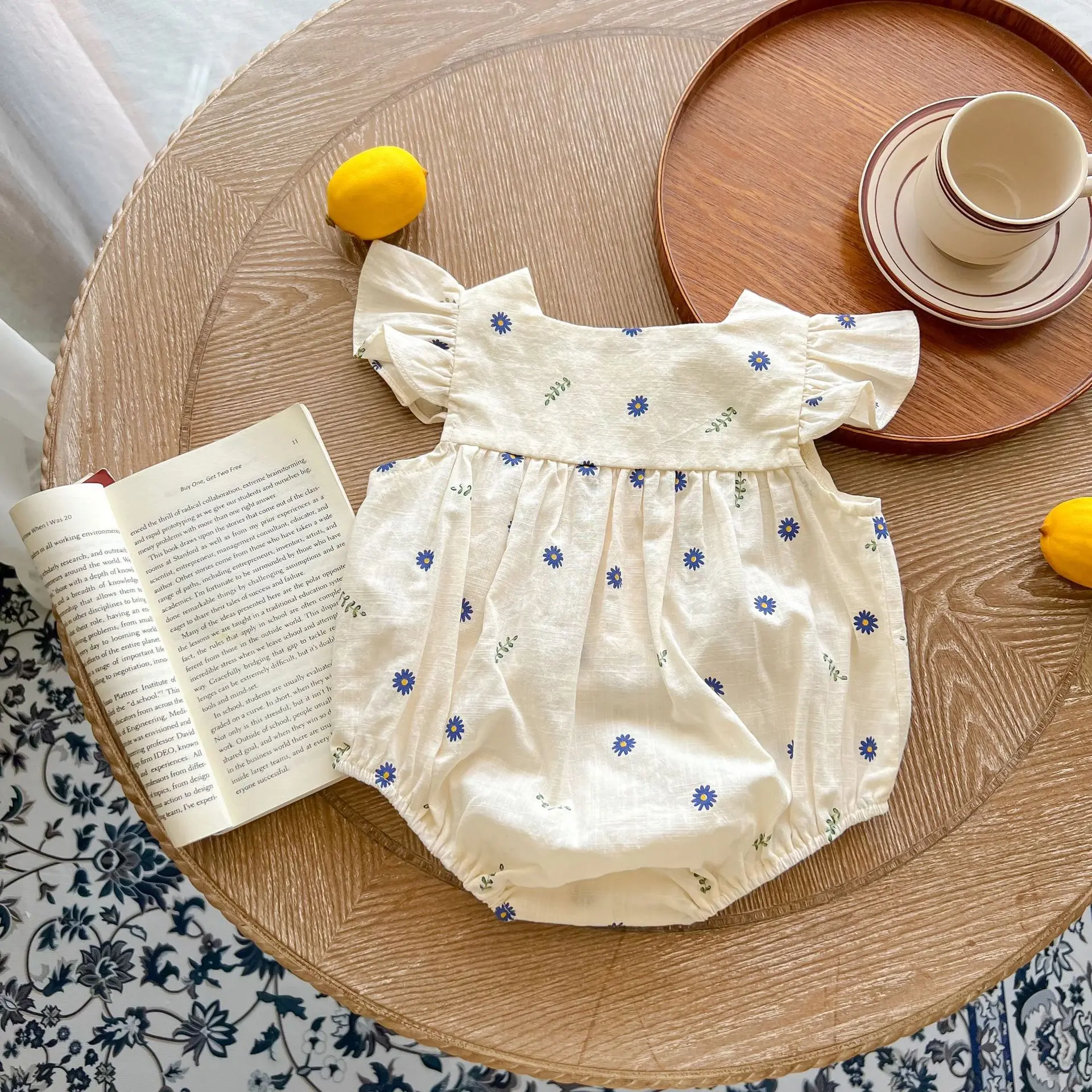 2022 Summer New Baby Girl Short Sleeve Bodysuit Cute Flower Print Jumpsuit For Infant Girl Princess Loose Clothes 6M-3T