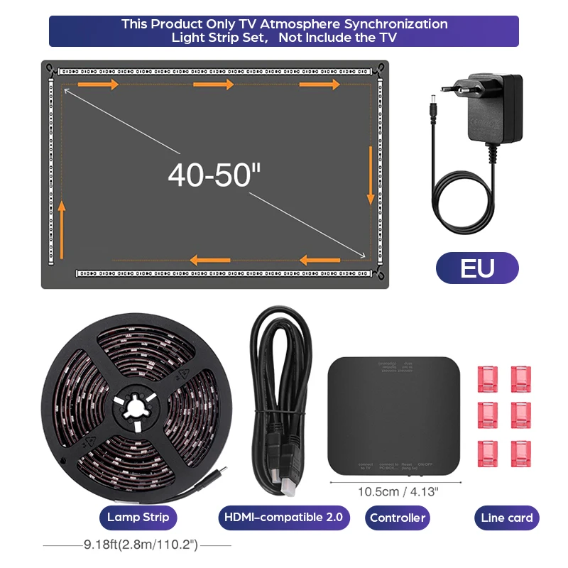 

Новая светодиодная подсветка рассеянного телевизора 4K HDMI совместимая с устройствами 2,0 коробка для синхронизации с разъемом EU/ US RGB полоса освещения экран Синхронизация цвета светодиодная фотовспышка в комплекте