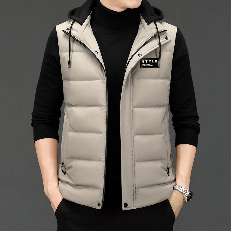 New Brand Casual Fashion Windbreaker Sleeveless 90% Mens Duck Down Vest Jacket With Hood Puffer Waistcoat Winter Mens Clothes