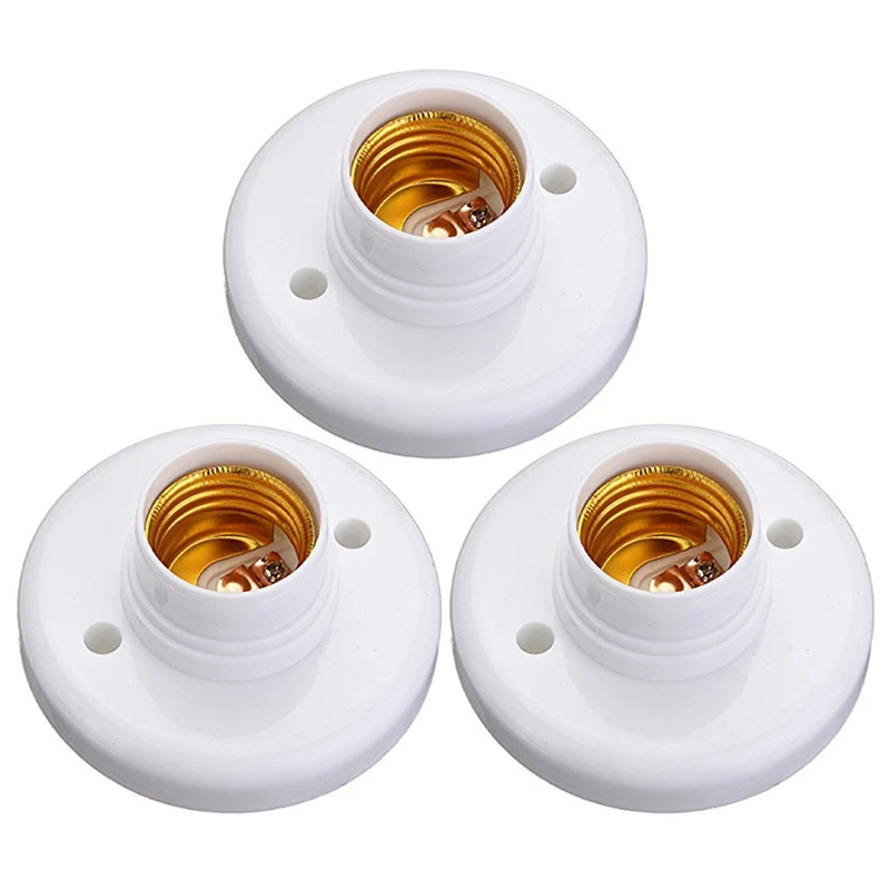 

3X E27 Round Plastic Base Screw Light Bulb Lamp Socket Holder White