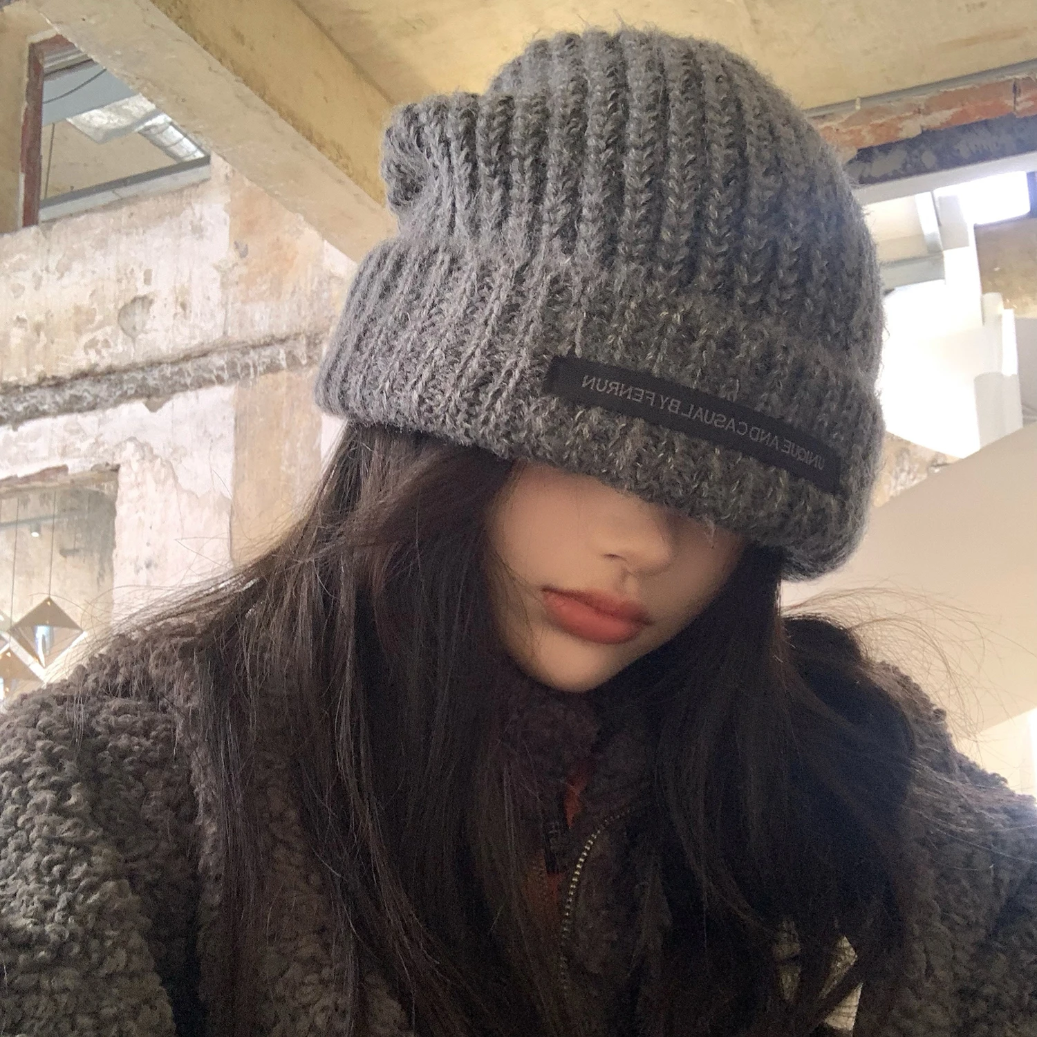 

INS Coarse Wool Cap Women's Winter Hats Knitted Cap Warming Comfortable Cute Casual Letter Patch Skullies Beanies Wool Gorras