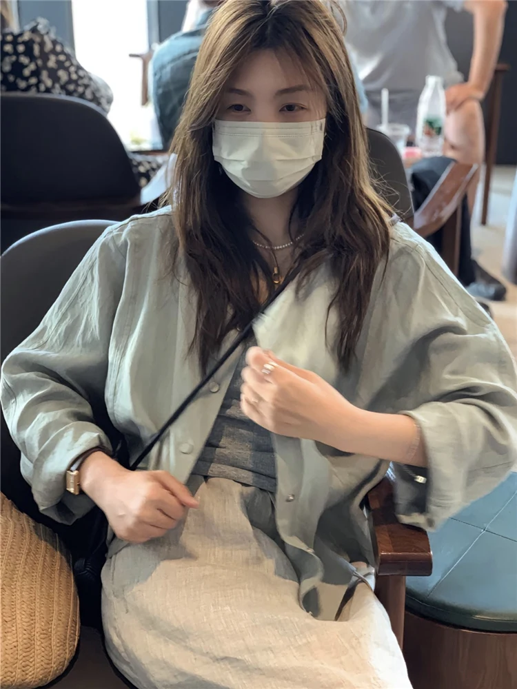 Лето 2023 новые маленькие рубашки с круглым вырезом солнцезащитная одежда женская