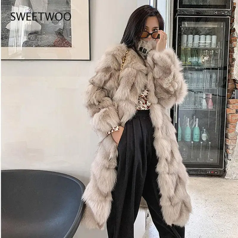 Long Faux Fox Fur Coat Winter Mid-length Jacket Women Outerwear Streetwear Thick Warm Loose Fashion Contracted Slim tide 2022