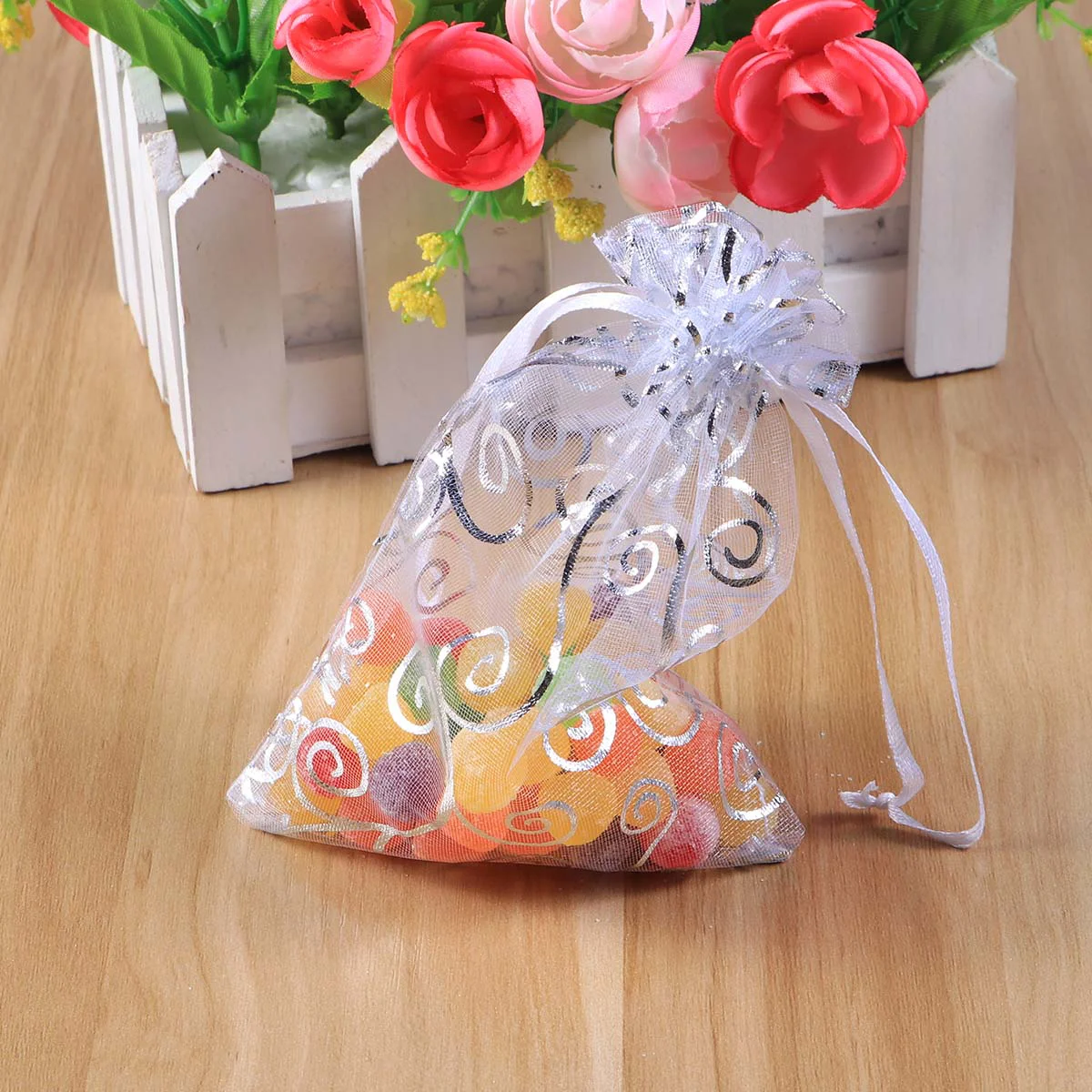 

50 Pcs Christmas Goodie Bags Wedding Favor Bags Sheer Favor Bags Jewelry Storage Holiday Treat Bags