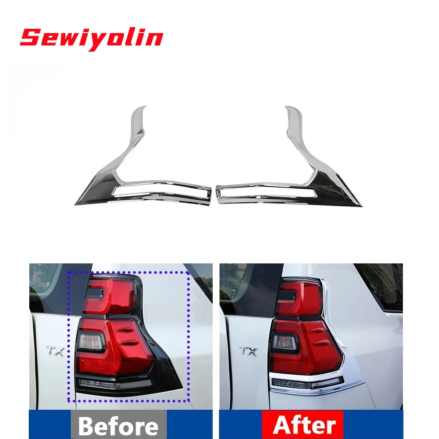 

Car Chrome Silver ABS Rear Tail Fog Light Cover Chromium Styling Trim Frame Decal Fit for Toyota Land Cruiser Prado 2018
