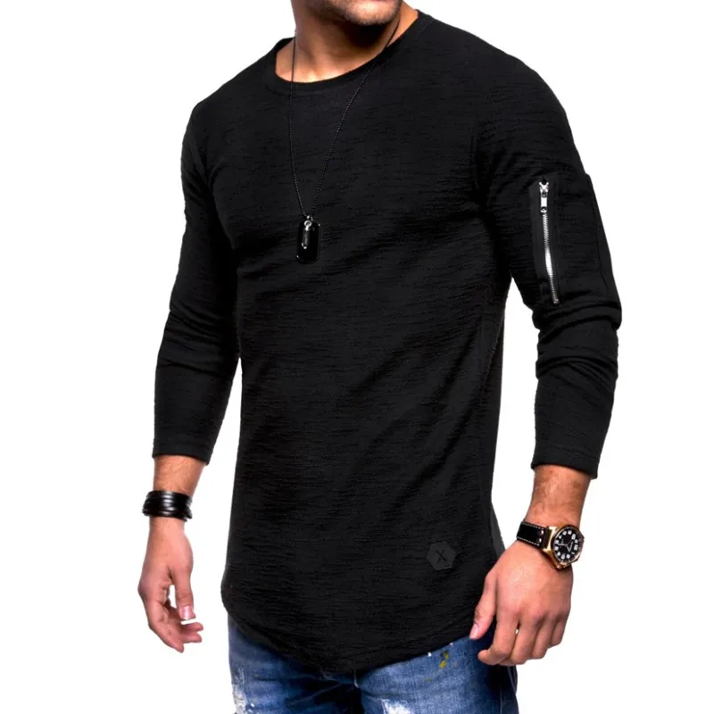 

B605 new T-shirt men's spring and summer T-shirt top men's long-sleeved cotton T-shirt bodybuilding folding T-shirt men