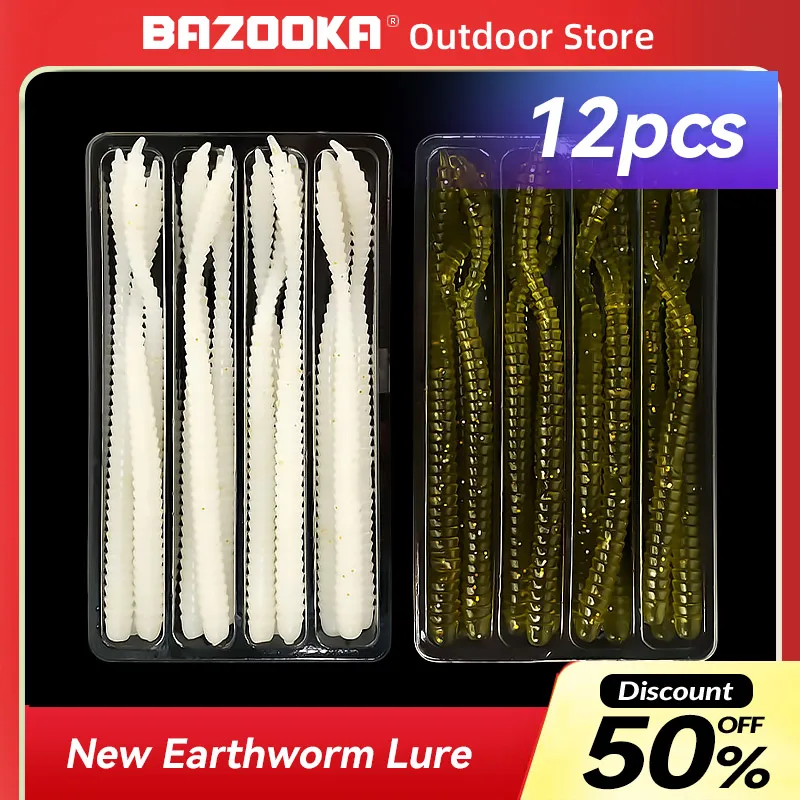 

Bazooka 12pcs Fishing Lures Soft Bait Silicone Worm Wobblers Easy Shiner Swimbait Shad Minnow Spinner Jig Head Tackle Bass