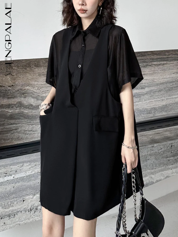 SHENGPALAE Fashion Fake Two Piece Perspective Dress Loose Fashion Casual Straight Robe Women's 2023 Summer New Clothing 5R3401