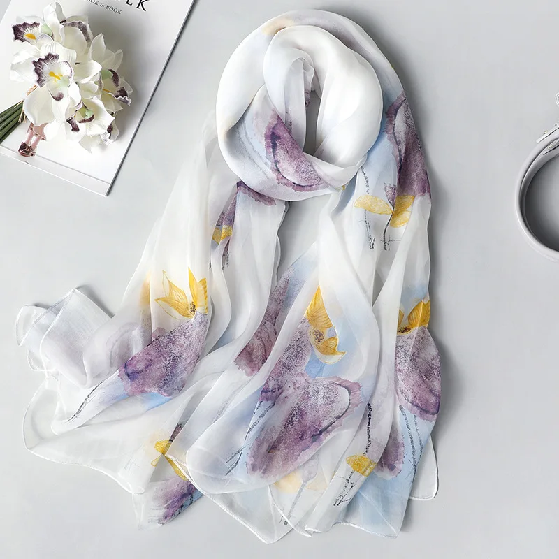 

Real Zijden Sjaal Voor Vrouwen Nieuwe Mode Bloemenprint Sjaals En Wraps Dunne Lange Pashmina Dames Foulard Bandana Hijab sjaals