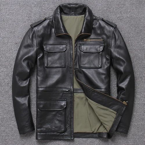 

Мужская приталенная куртка из 100% натуральной коровьей кожи, повседневная однотонная куртка из натуральной кожи, M65, весна 2023