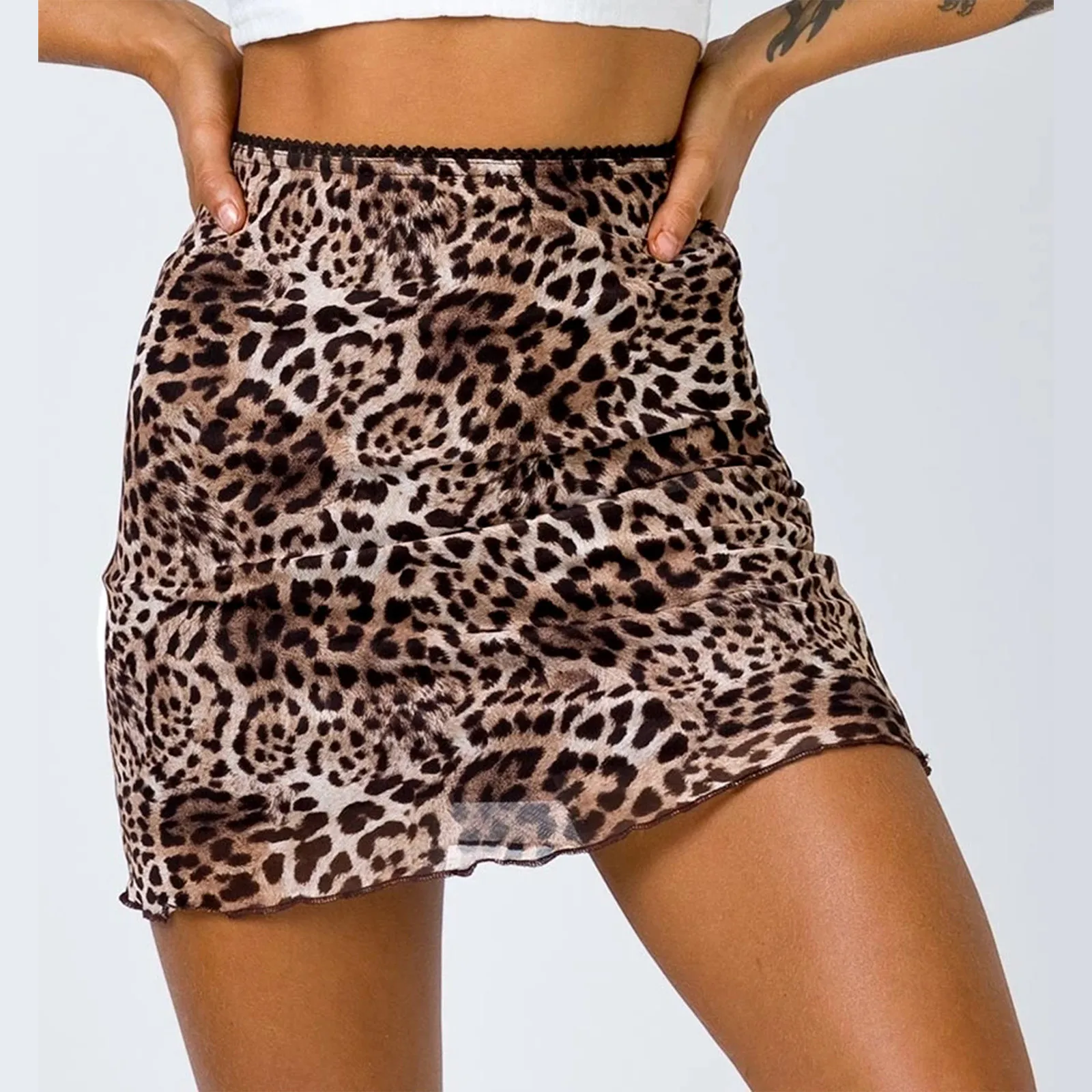 

Women Sexy Floral Printed Skirt Mesh High Waist Double Layer Slim Pack Hip Skirt Mini Skirt Fashion Midi Skirts for Women