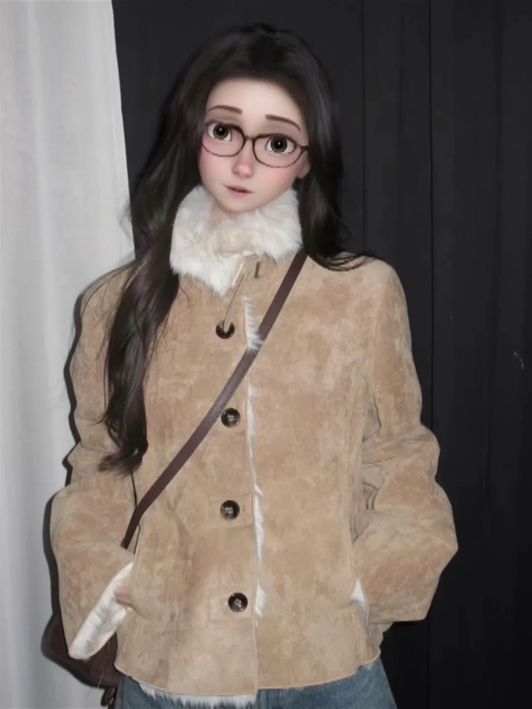 Женская плюшевая верхняя одежда цвета хаки в стиле ретро новинка зимы 2024 меховая