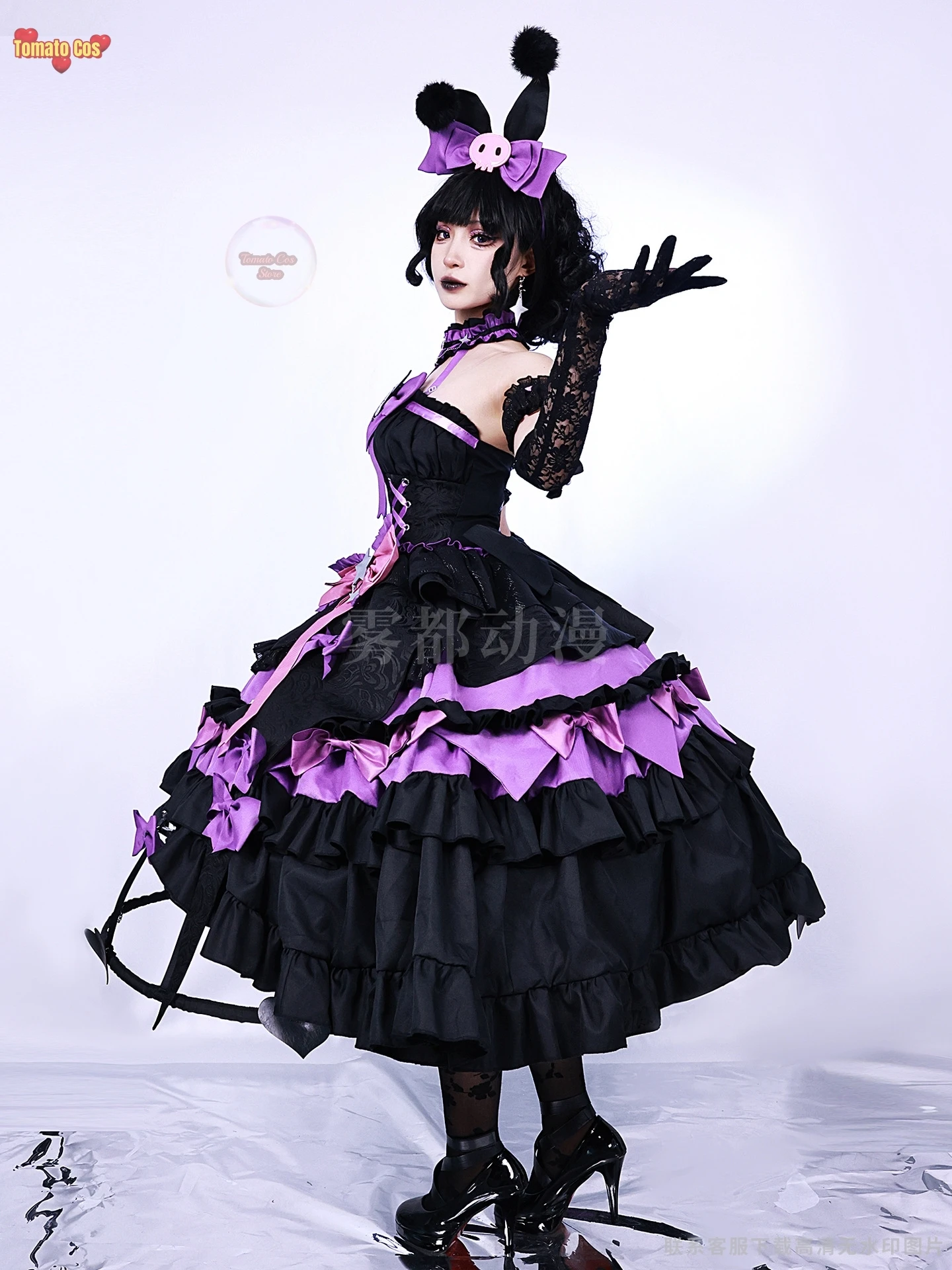 Женский костюм для косплея кровавой королевы Kuromi Черное длинное платье в