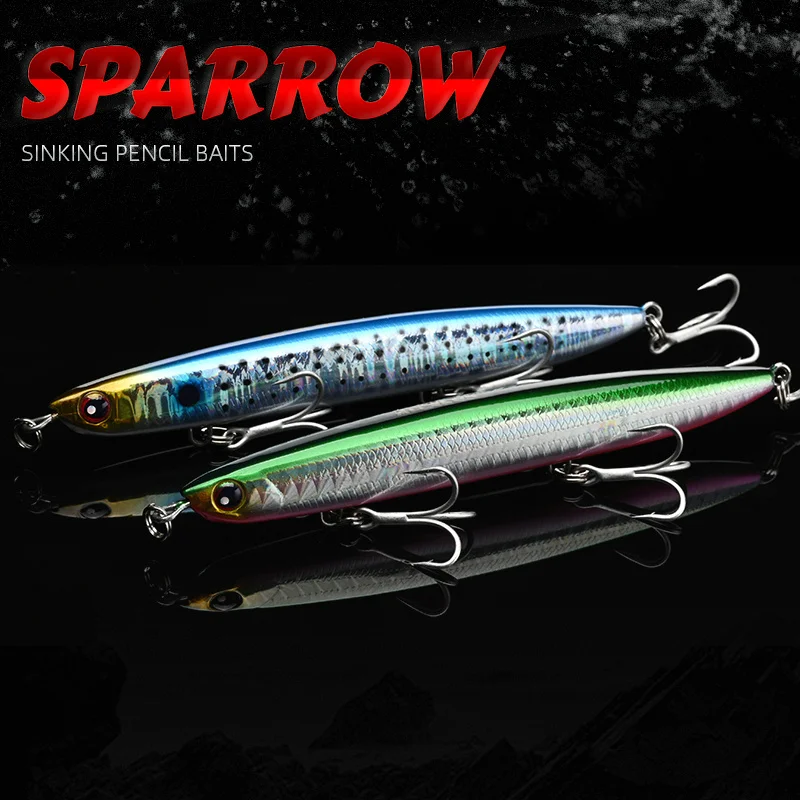 Фото ALLBLUE SPARROW 110 мм, 130 мм, искусственная рыболовная приманка, карандаш с 3D глазами, для морских окуней №1