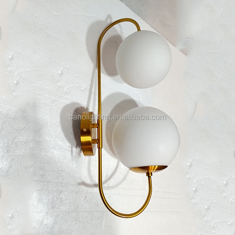 

Antique gold finish wall sconce hand blown white glass globe modern decorative E27 wall light
