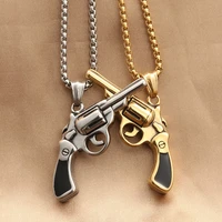 hip hop style stainless steel retro revolver pendant necklace men rapper jewelry punk gift