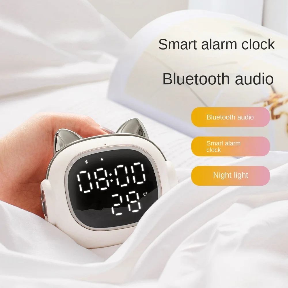 

Cat Alarm Clock Bluetooth Speaker Smart Applet Night Light Children's Bedside Snooze Small Alarm Clock Wireless Audio