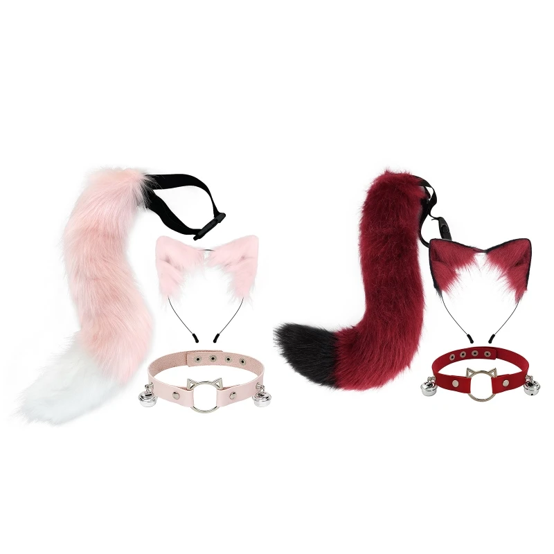 

Искусственный мех для кошачьего уха повязка на голову и хвост и чокер костюм комплект для хэллоуивечерние вечеринки Un