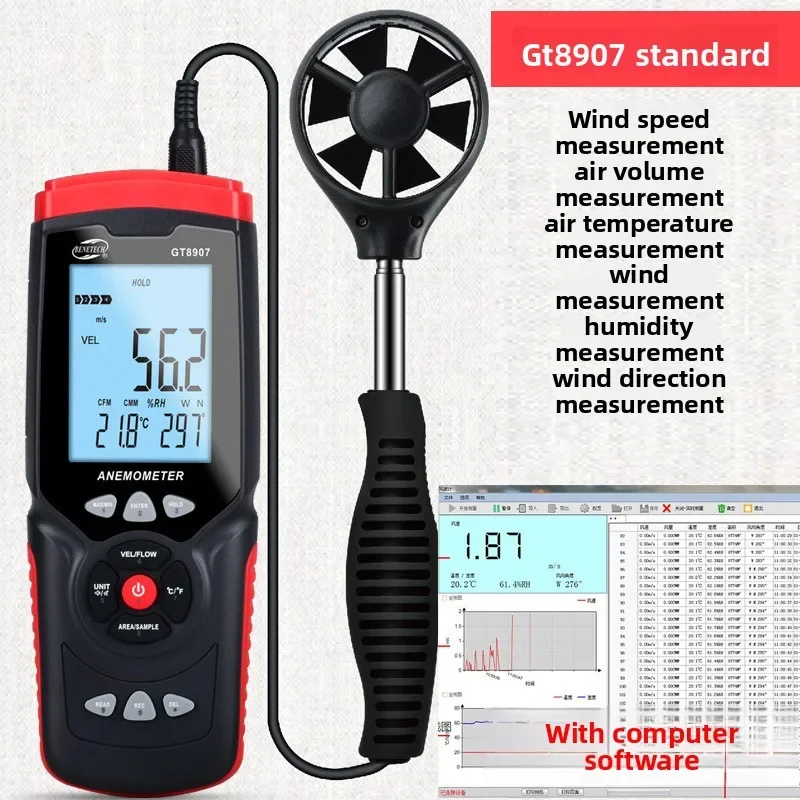 Многофункциональный цифровой анемометр Utility GT8907 для измерения скорости ветра, температуры, потока воздуха и индекса ветровой нагрузки (art.: 3920db0a30f45) - 3920db0a30f45