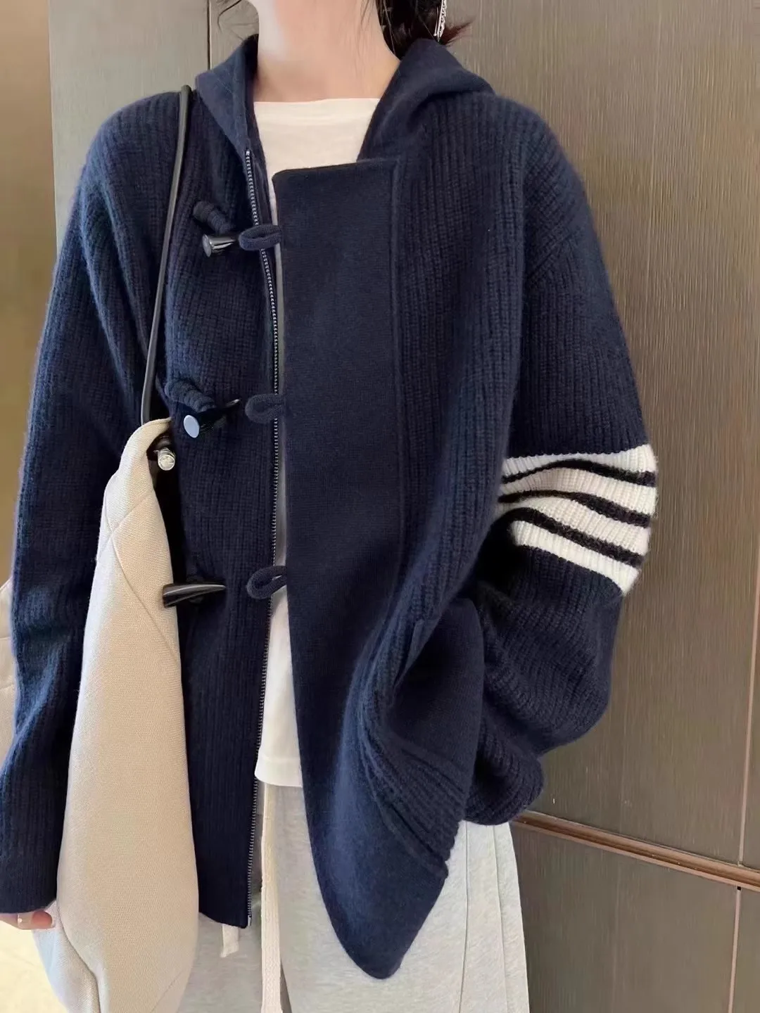 Женский вязаный кардиган с капюшоном TB 100% кашемировое пальто новинка осень-зима