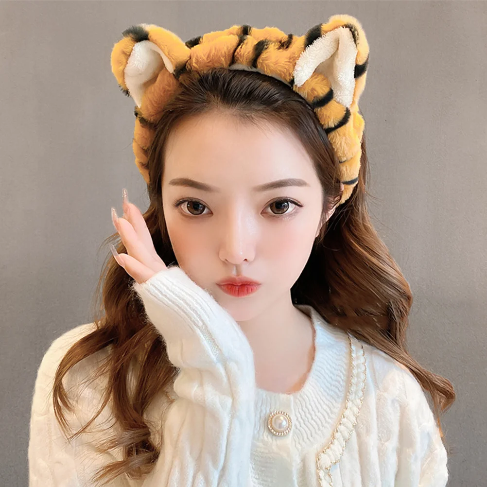 

2 Pcs Tiger Plush Headband Face Wash Women Makeup Spa Hairband For Washing Elasticity Headbands Miss