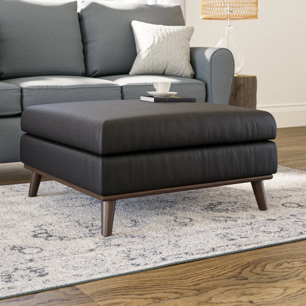 

Mayview Buchanan Large Square Ottoman, Faux Black