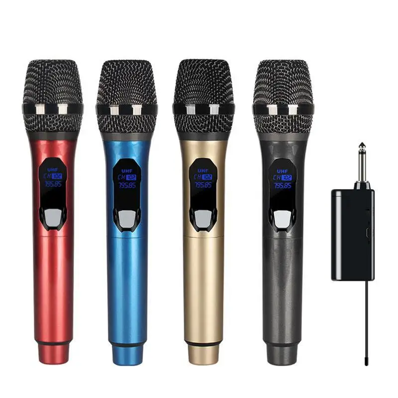 

Wireless Microphone Dynamic Handheld Microphone Metal Dual Channel Microphone Handheld Mic For Karaoke Singing Party