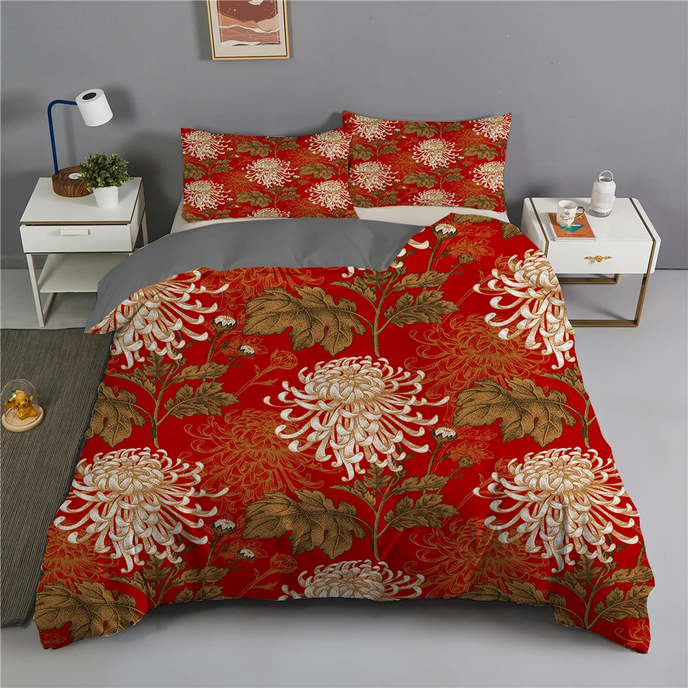

Oriental Flower Duvet Cover Japanese Polyester Bedding Set King Double Twin Single Full Size for Adult 240x220