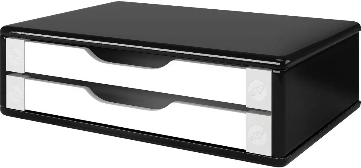 

Notebook stand Monitor Support 2 Drawers Mdf Black Piano C/White Drawer